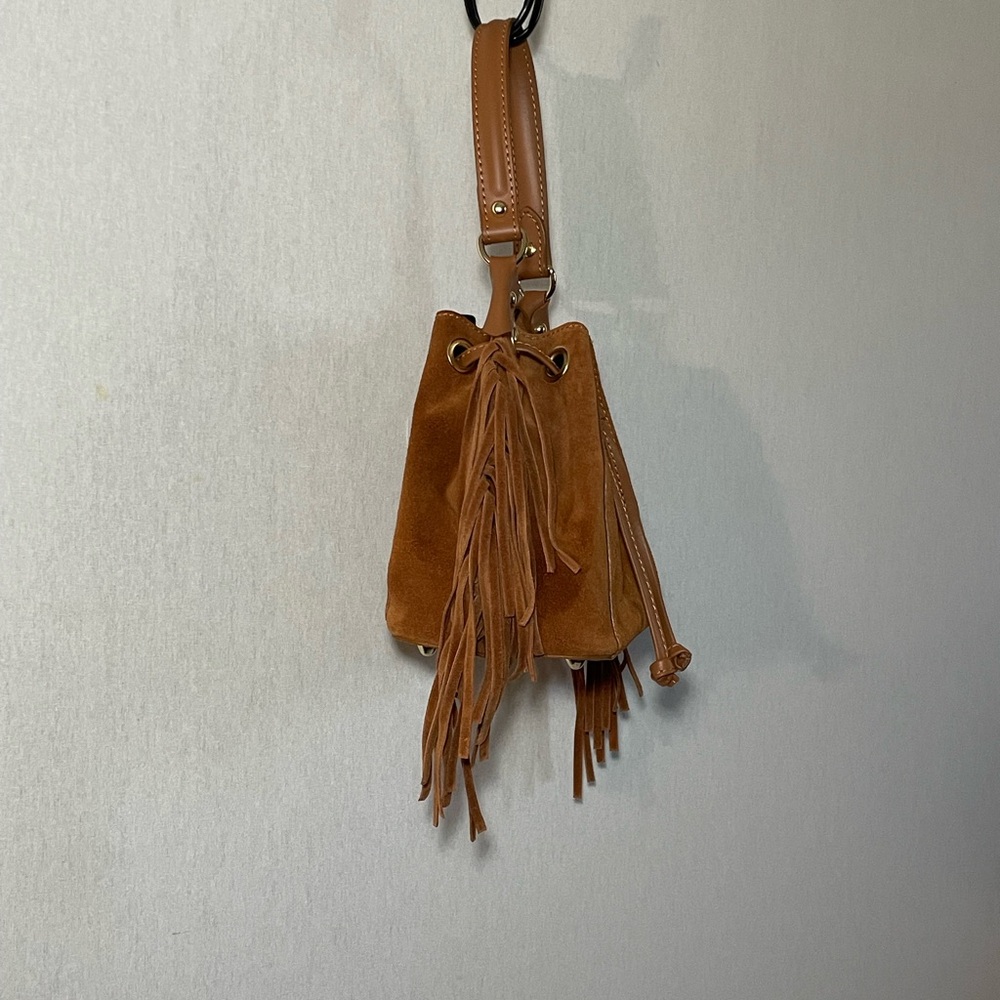 Anna Paola suede , genuine leather fringe bucket bag - Picture 3 of 13